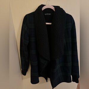 Abercrombie tartan plaid open faced Sherpa cardigan